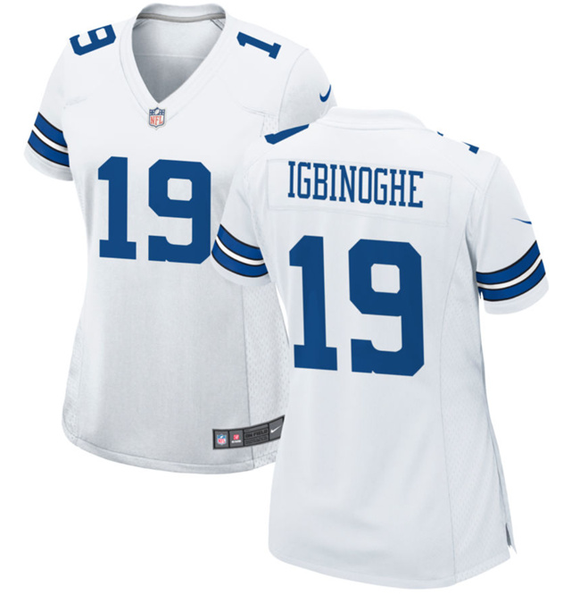 Women's Dallas Cowboys #19 Noah Igbinoghene White Stitched Football Jersey(Run Small)